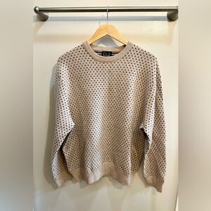 Jos A. Bank Men’s Wool Knit Crewneck Sweater Cream with Black Dots Size L